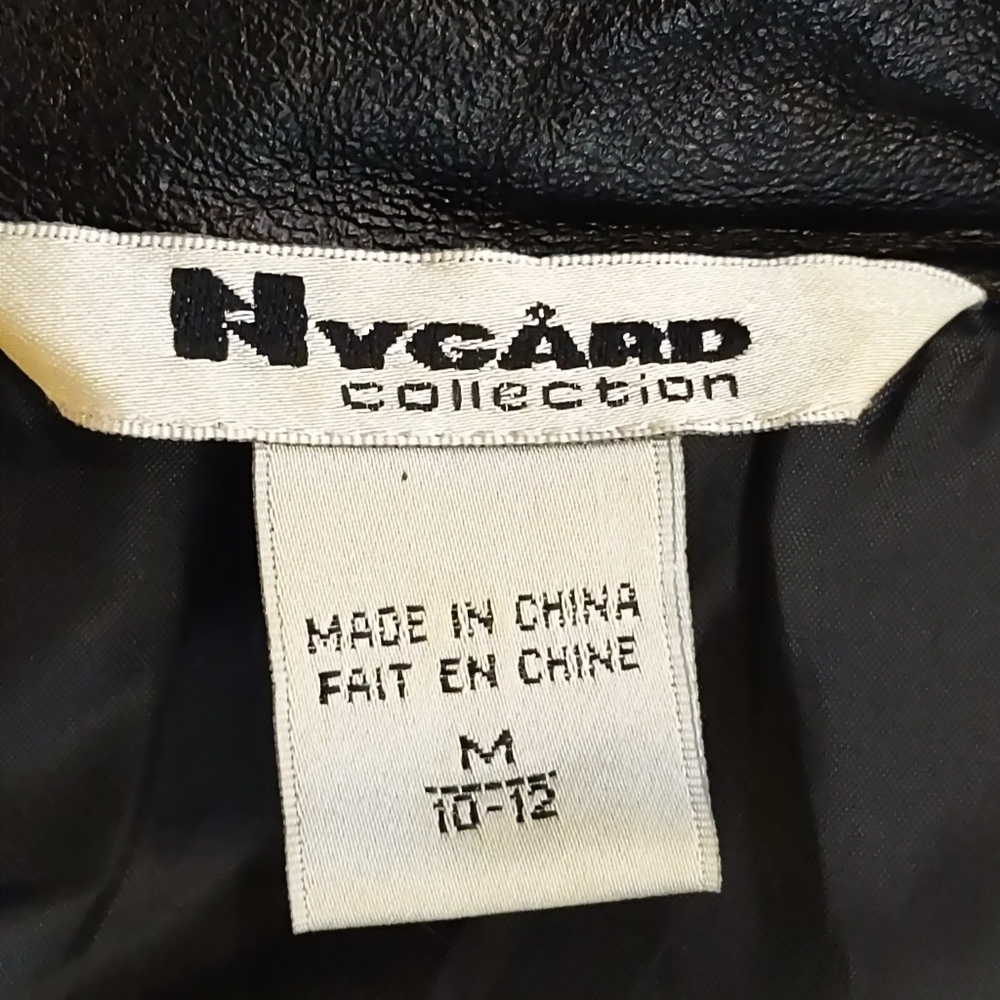 Nygard Collection Leather Knit Jacket Black Floral Rayon Nylon Knit Zip Vest M - Picture 9 of 10